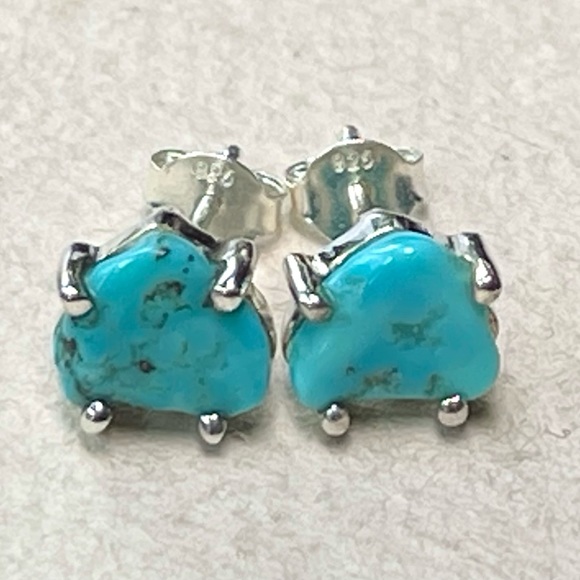 Natural Sleeping Beauty Turquoise Sterling Silver Stud Earrings - Picture 6 of 8